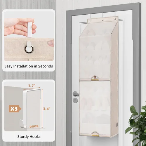 Miniatura 3 de STORAGE MANIAC Organizador de zapatos para colgar sobre la puerta con cortina, resistente al polvo, organizador de zapatos grande y profundo
