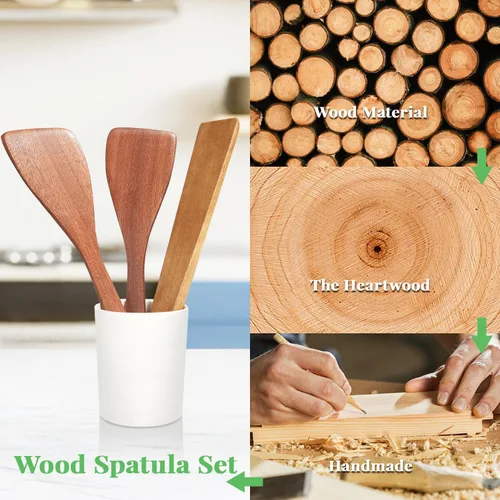 Miniatura 4 de 3 espátulas de madera, juego de espátulas planas de mango largo de 12 pulgadas para sartenes antiadherentes, cucharas de madera multiusos