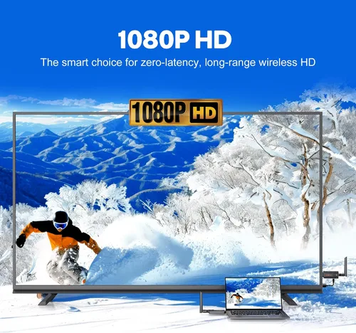 Miniatura 4 de Transmisor y receptor HDMI inalámbrico, kit extensor de 1 a 2, 656 pies de largo alcance, estable 1080P, 5 GHz 0.05 s con botón de privacidad, Plug