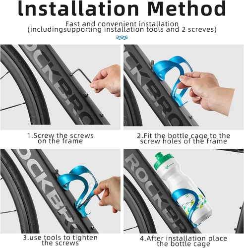 Miniatura 5 de ROCKBROS Soporte para botella de agua para bicicleta, ligero, resistente, aleación de aluminio, jaula para bebidas con tornillos, soportes para A2