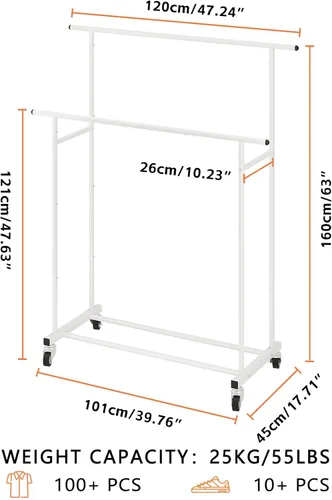 Miniatura 3 de Calmootey Perchero de Ropa de Doble Barra, Perchero Colgante Rodante, Organizador de Ropa Portátil para Dormitorio, Sala de Estar, Tienda de Ropa