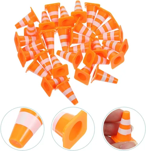 Miniatura 9 de NUOBESTY 30 mini conos de tráfico, 0.98 pequeños conos de construcción naranja para entrenamiento deportivo en miniatura, juguete de seguridad