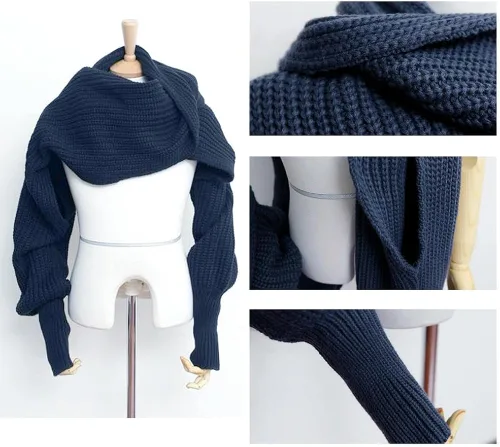 Miniatura 3 de Bufanda de otoño e invierno para mujer, con manga, de color sólido, de punto, con manga