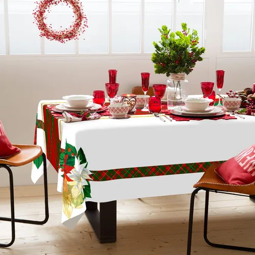 Miniatura 2 de PROCIDA Mantel rectangular de Navidad con diseño de flor de pascua roja, para invierno, Año Nuevo, impermeable, lavable, para fiestas, cocina
