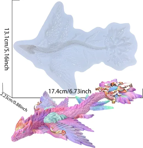 Miniatura 2 de Magical Sky Dragon - Molde de silicona de resina epoxi 3D para manualidades de azúcar de fondant, decoración de pasteles, arcilla polimérica, yeso