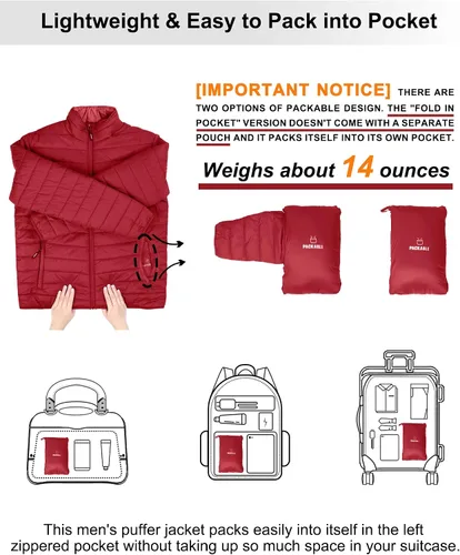 Miniatura 2 de Outdoor Ventures Chaqueta de invierno acolchada ligera y plegable para hombre, con aislamiento, para nieve, esquí, senderismo, viajes