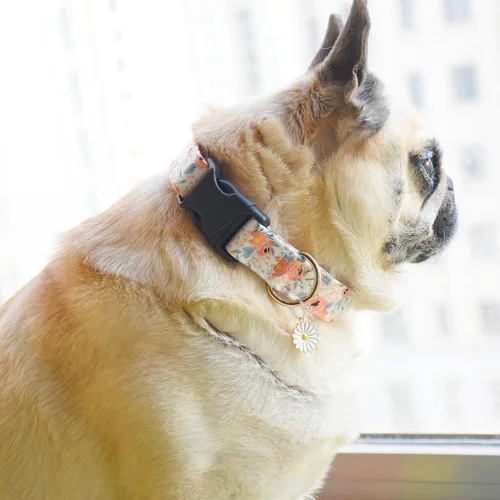Miniatura 2 de 2 collares de algodón para perro, suaves y lindas flores, 3 tamaños, collar de nailon suave ajustable para hembras, perros pequeños, medianos