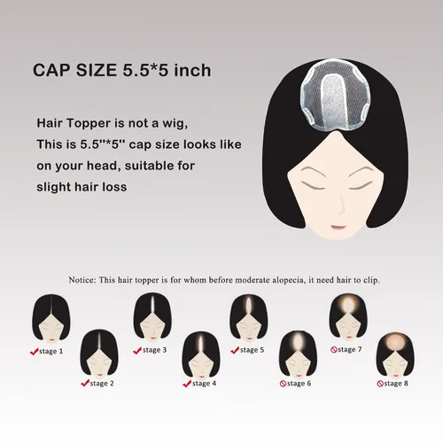 Miniatura 5 de Cubrecabello humano real de seda de 5 x 5.5 pulgadas, tamaño de la gorra, cobertura de corona de cabello lacio Remy, pieza de cabello atado a mano 2#