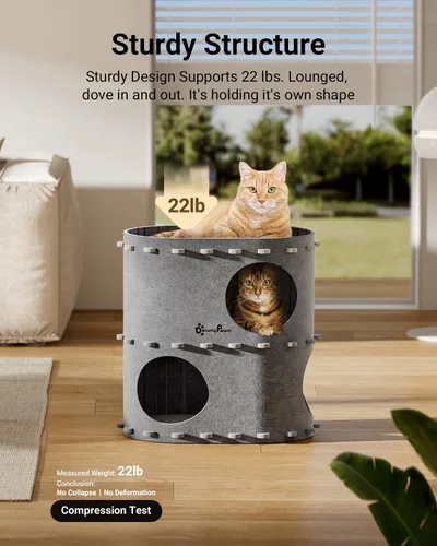 Miniatura 5 de DownyPaws Casa para Gatos de Interior, Cama Cueva para Gatos Plegable de 2 Pisos, Cama Túnel de Fieltro para Gatos Condominio, Cubo Escondite