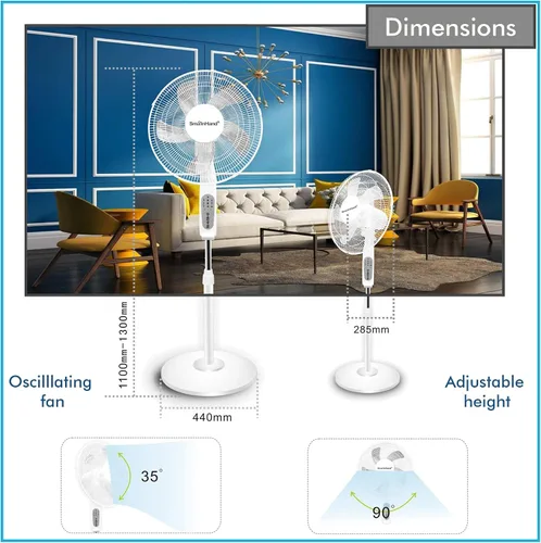 Miniatura 2 de Technical Pro Ventilador de pedestal oscilante inteligente, 3 velocidades portátil de 16 pulgadas, ventilador de pie habilitado para WIFI, altura