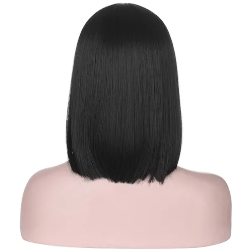 Miniatura 4 de Peluca corta y recta negra con flequillo para mujer Pelucas de cabello sintético resistente al calor natural