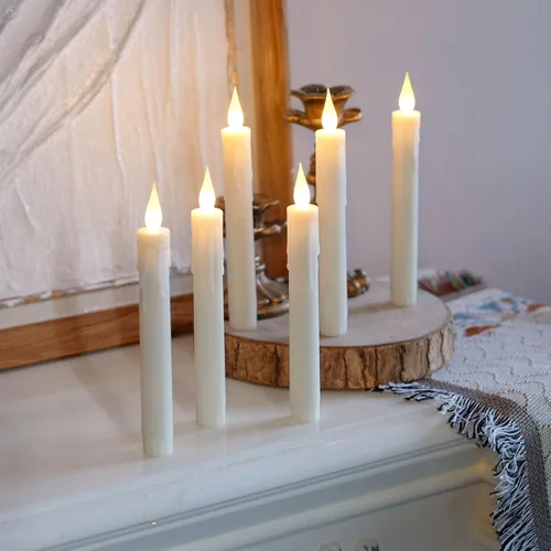 Miniatura 8 de FPOO Velas de Adviento sin llama con portavelas de madera, velas de Adviento que funcionan con baterías, 3 candeleros LED morados y 1 rosa