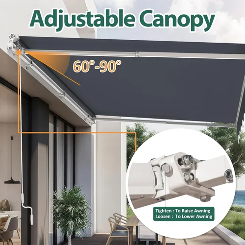 Miniatura 7 de MCombo Toldo retráctil manual de 9.9 x 7.8 pies para puerta y ventana de patio, parasol refugio toldo exterior, 0810 (gris, 9.9'(L) x 7.8'(A))