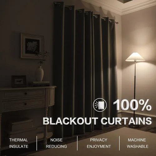 Miniatura 2 de KEQIAOSUOCAI Cortinas de lino 100% opacas de 100 pulgadas de largo, 2 paneles para dormitorio, estilo casa de campo moderna, completamente negro
