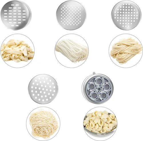 Miniatura 3 de QWORK Máquina de fideos de acero inoxidable, máquina manual de pasta con 5 moldes de fideos, máquina de fideos de prensa de pasta