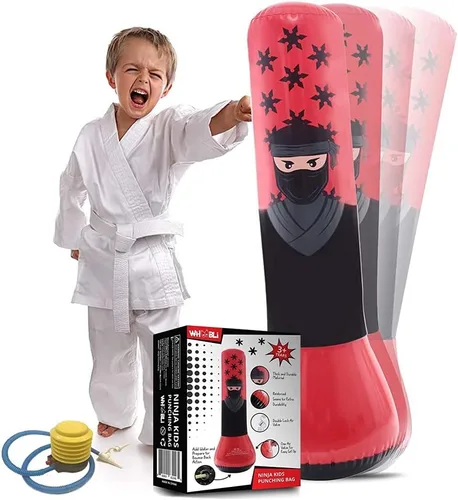 Whoobli Ninja - Bolsa de boxeo inflable para niños, bolsa de boxeo inflable para niños, bolsa de rebote Bop para jugar, boxeo, karate, manejo de la