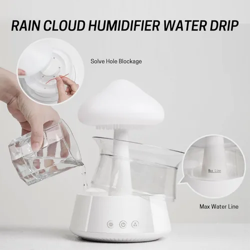 Miniatura 4 de Rain Cloud Humidificador de goteo de agua, difusor de aroma de hongos, difusor de aceite esencial, difusor de aromaterapia de ruido blanco de 10.8