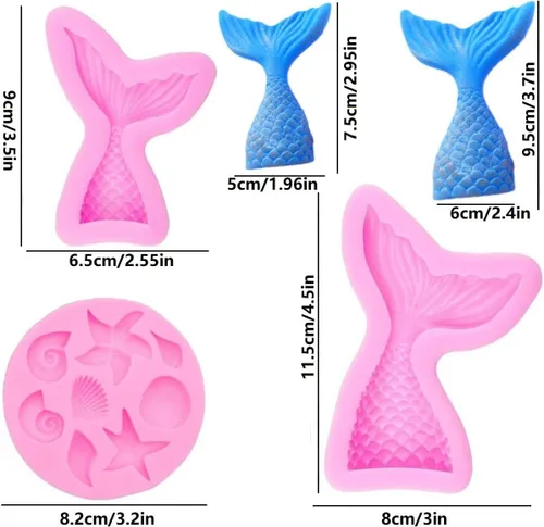 Miniatura 2 de Molde de silicona para tartas con temática de sirena, concha, estrella de mar, cola de sirena, molde para cupcakes para dulces, chocolate, fondant