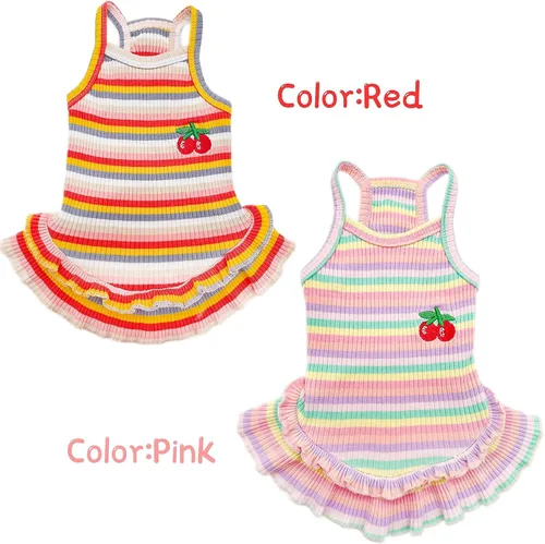 Miniatura 7 de Lindo vestido de perro para perros pequeños y niña, ropa de cumpleaños, ropa de primavera y verano, trajes de perro, arco iris, colorido, a rayas