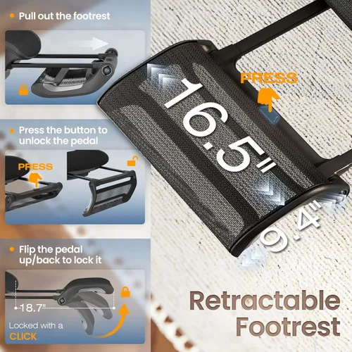 Miniatura 9 de GABRYLLY Silla de oficina ergonómica, silla de escritorio con respaldo alto con reposacabezas, brazos abatibles, bloqueo de inclinación de 90-120°