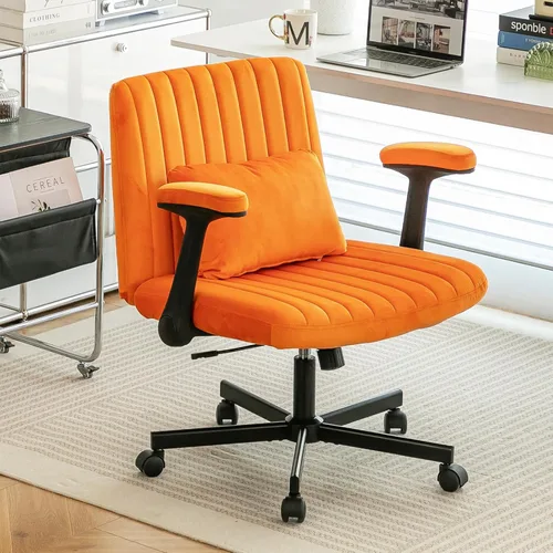 Miniatura 12 de Silla cruzada con ruedas, silla de oficina con patas cruzadas con ruedas, silla de oficina sin brazos, sillas de escritorio de terciopelo con ruedas