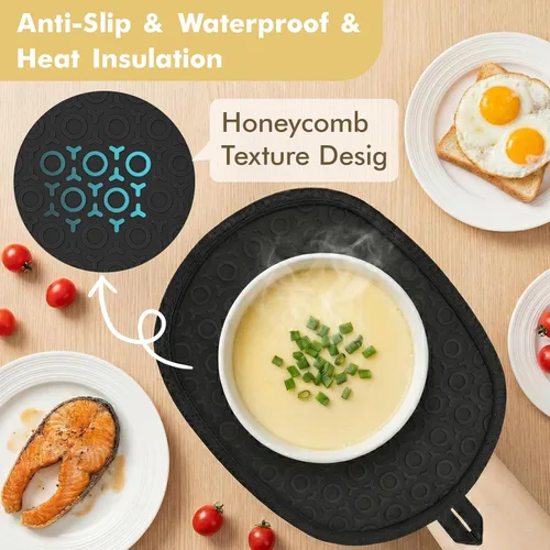 Miniatura 4 de Juego de 4 soportes de silicona para ollas y guantes de horno, almohadillas calientes antideslizantes para un manejo seguro de ollas, sartenes