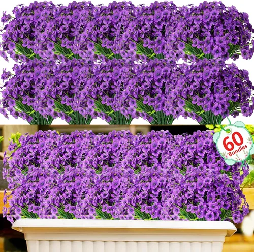 Miniatura 19 de Paquete de 22 flores artificiales para exteriores, flores sintéticas resistentes a los rayos UV con plantas de plástico, flores de seda sintética