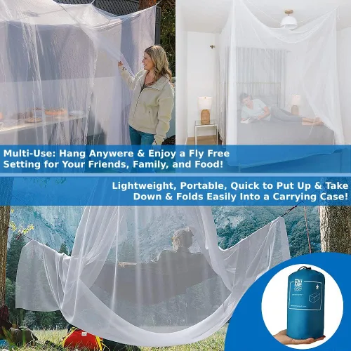 Miniatura 3 de EVEN NATURALS Mosquitera de lujo para cama doble a King Size con dosel Casa de malla para acampar Malla más fina – 300 agujeros por pulgada