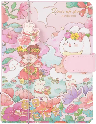 Lindo cuaderno de dibujos animados kawaii, cuaderno de bocetos japonés con cubierta de cuero, cuaderno de notas, cuaderno de viaje, rosa claro