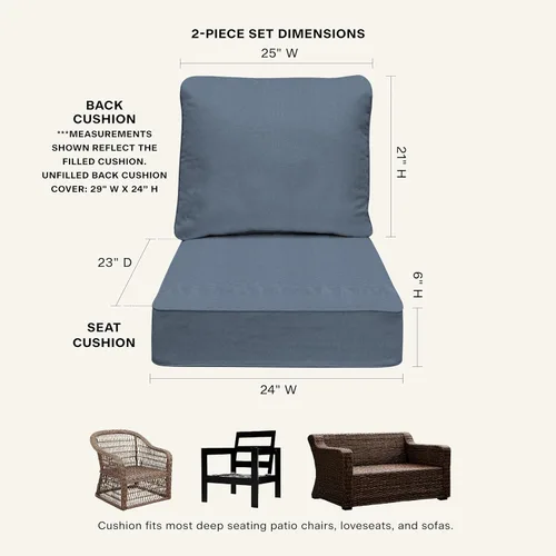 Miniatura 2 de Honeycomb - Asiento profundo para exteriores, 24 pulgadas de ancho x 23 pulgadas de profundidad, cojín para silla de exterior, azul Solarvie