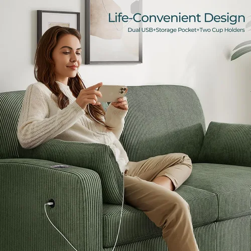 Miniatura 6 de LINSY HOME Sofá cama convertible con sofá cama extraíble, marco de cama mejorado, carga USB y portavasos, sofá cama de pana para sala de estar