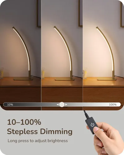 Miniatura 5 de EDISHINE Lámpara de mesa LED curva, moderna lámpara de noche con 3 temperaturas de color y atenuación continua, aluminio y hierro, lámpara de mesita
