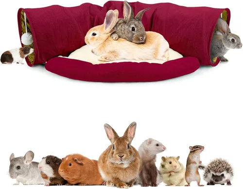 Miniatura 10 de BWOGUE Cama Túnel para Conejos, Juguetes de Tubos Túnel Plegables 2 en 1 con Alfombrilla Removible y Escondite para Gatos, Gatitos, Conejos, Rosa