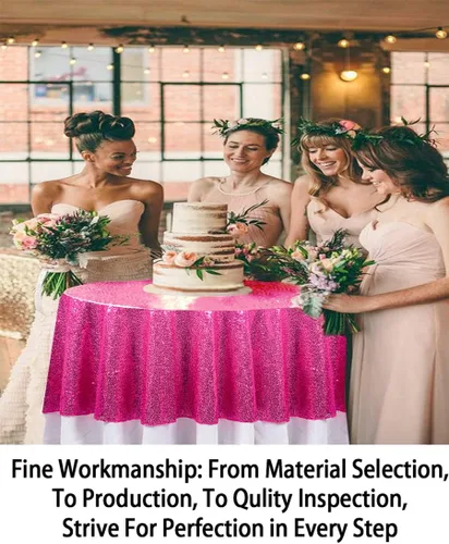 Miniatura 4 de ShinyBeauty Mantel de lentejuelas rosa intenso, superposición redonda brillante de 120 pulgadas para decoración de bodas, fiestas de cumpleaños
