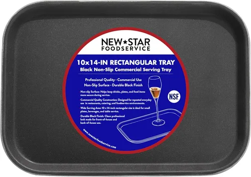 New Star Foodservice 24852 Bandeja antideslizante de grado restaurante, plástico, forrada de goma, rectangular, 10 x 14 pulgadas, color negro