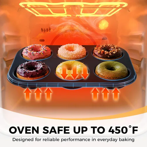 Miniatura 5 de HONGBAKE Molde para rosquillas para hornear, bandeja de donas profunda mejorada, paquete de 2 moldes de 6 cavidades para horno, antiadherente y Negro