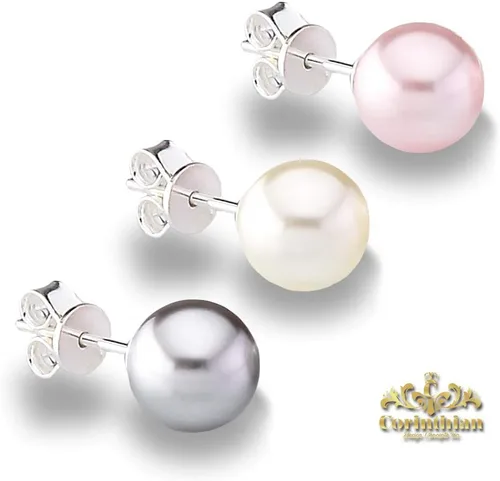 Miniatura 5 de Auténtico cristal europeo fino 0.315 in redondo simulado perla S925 pendientes de tuerca de plata esterlina sólida para las mujeres