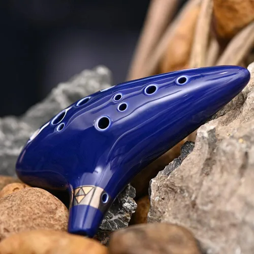Miniatura 2 de Ocarina Piccolo de cerámica Alto C de 12 agujeros, regalo de instrumento musical para adultos principiantes con soporte de exhibición, libro de Azul