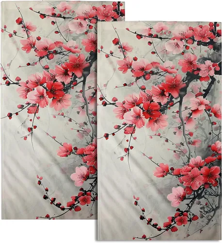 Giwawa Juego de toallas de mano con diseño de flor de cerezo y flor japonesa, Sakura floral, para interiores y exteriores, juego de toallas de mano