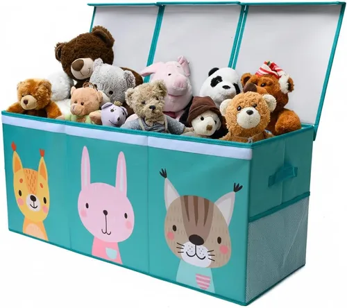 Miniatura 9 de SoftOwl Organizador de almacenamiento de juguetes extra grande con tapa, diseño de caja de almacenamiento de juguetes resistente y plegable, Negro