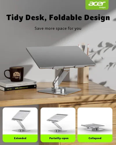 Miniatura 7 de acer Soporte para laptop para escritorio, con base giratoria de 360°, elevador giratorio para computadora de escritorio, soporte ajustable