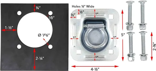 Miniatura 3 de Mytee Products Placa empotrable con anillo en D de 4 unidades, capacidad de 6000 libras, amarre para remolques cerrados, camionetas