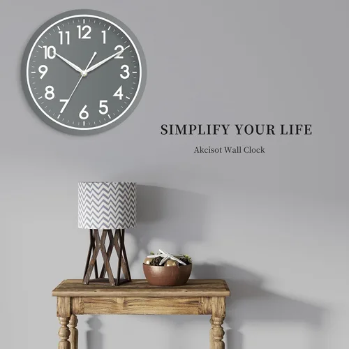 Miniatura 9 de AKCISOT Reloj de pared para baño de 10 pulgadas, relojes de pared analógicos pequeños que funcionan con pilas, silenciosos y sin tictac