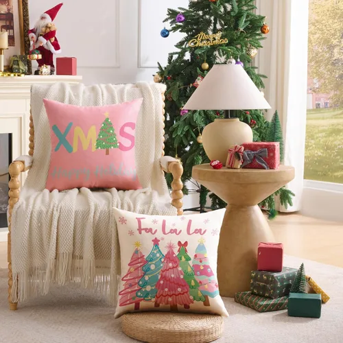 Miniatura 6 de Fundas de almohada de Navidad rosas 18x18 Juego de 4 fundas de almohada de Navidad, fundas de almohada de Navidad para sofá, sofá cama, silla