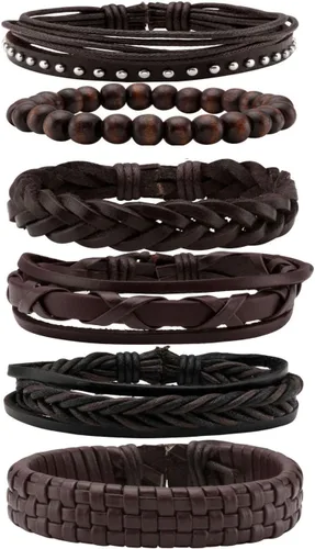Miniatura 8 de MILAKOO Pulsera de cuero trenzado para hombres y mujeres, ajustable, color negro y marrón