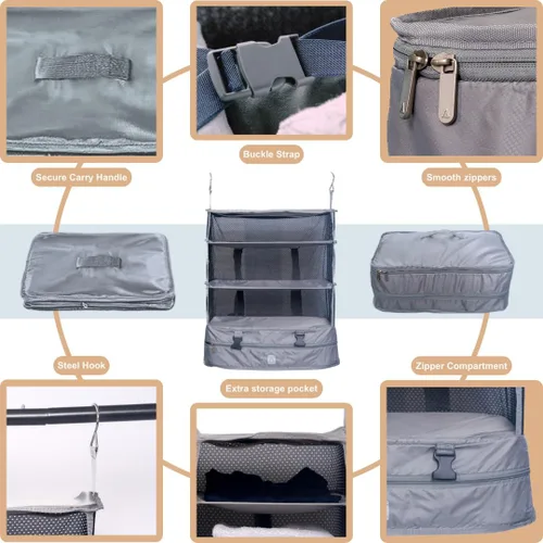 Miniatura 5 de Organizadores de equipaje colgantes para maleta, cubos de embalaje plegables con estantes hechos para viajar fácilmente, gran sistema
