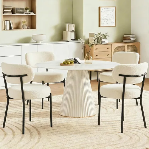 Miniatura 9 de DUMOS Juego de 4 sillas de comedor, sillas modernas de mediados de siglo, respaldo curvado tapizado, sillas de cocina con patas de metal negro, beige