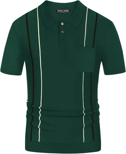 PJ PAUL JONES Polo de punto para hombre, estilo vintage, a rayas, manga corta, botones, con bolsillo