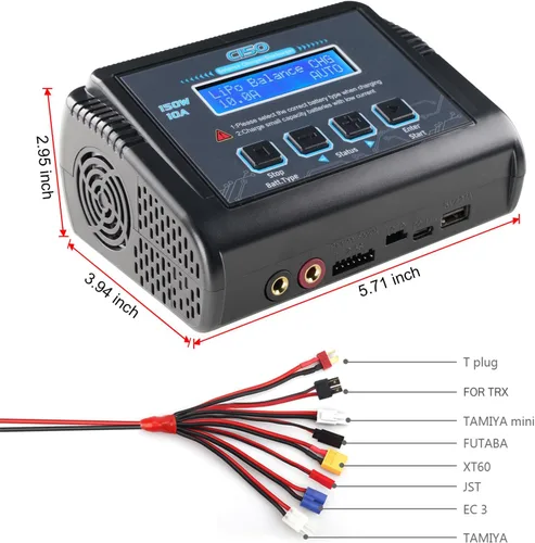 Miniatura 4 de Lipo Cargador de batería, 1-6S cargador de equilibrio descarga 150 W 10 A AC/DC para Li-Po Li-Hv Ion Fe NiMH NiCd Pb Hobby