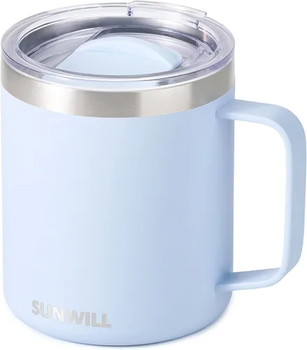 Miniatura 25 de SUNWILL - Taza de café de viaje con tapa, taza aislada con asa, taza de acero inoxidable de 14 oz para acampar, oficina, hogar, recubrimiento